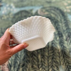 Vintage square hobnail white Hazel Atlas glass bowl